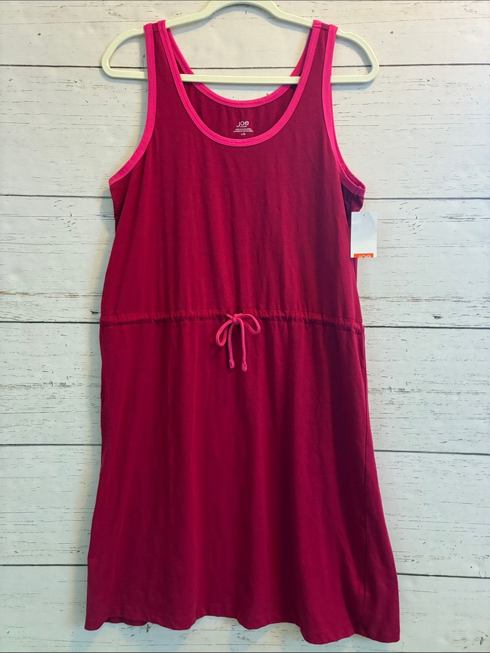 Joe Fresh Berry Sleeveless Drawstring Tank Dress w/Pink Trim, sz L, NWT
